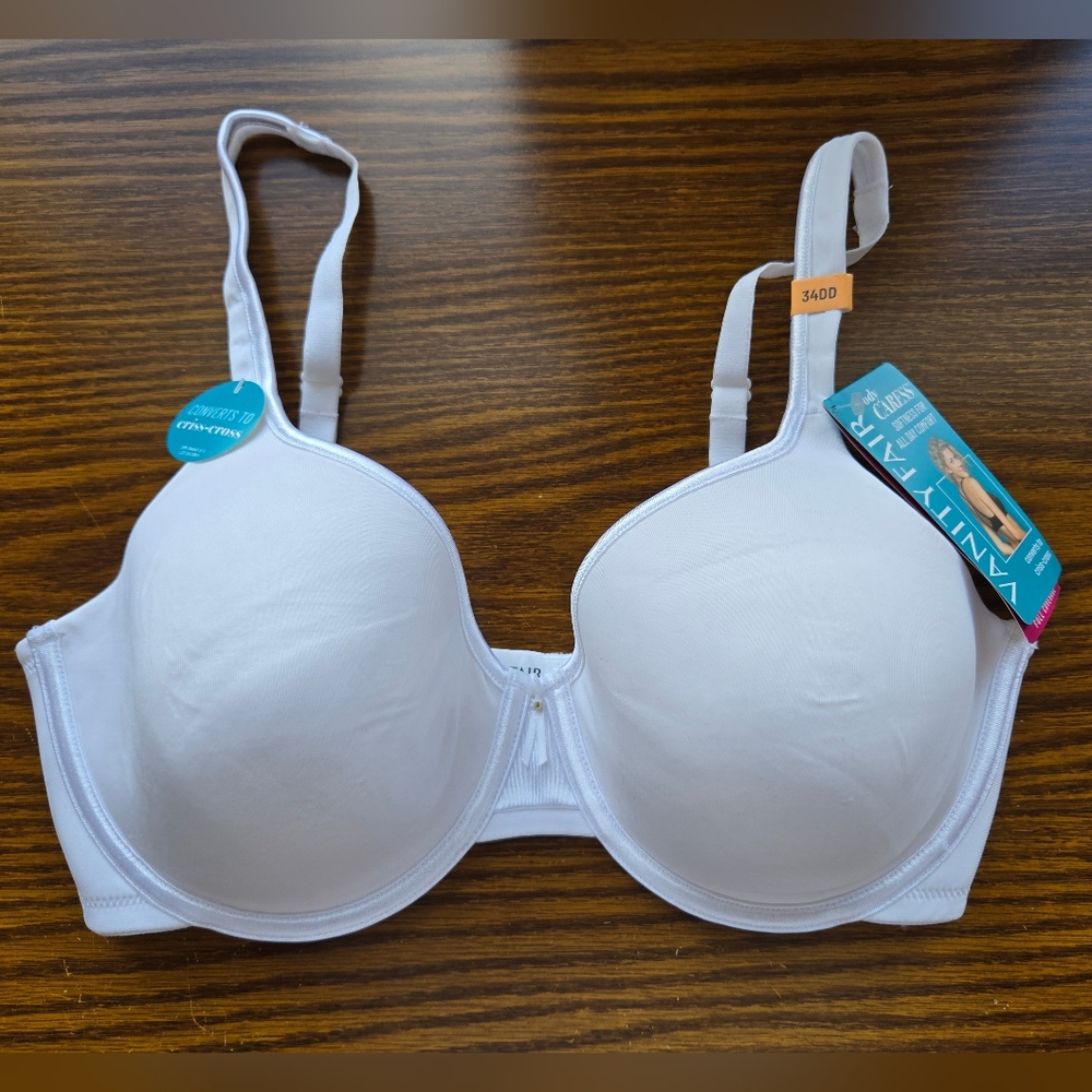 NWT! Vanity Fair White Full Coverage Bra Women's Size 34DD